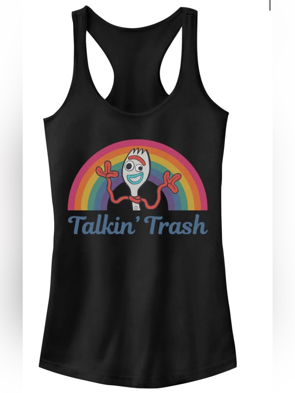Disney Black Tank Top with Rainbow Graphic S Toy Story Forky